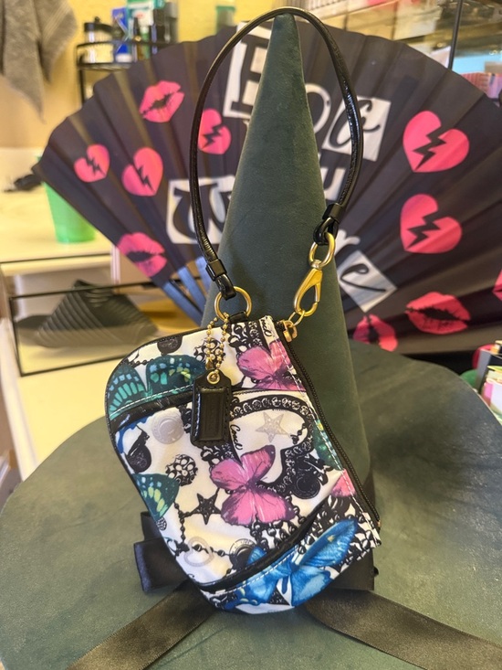 Coach Handbags - Coach Butterfly Print Wristlet in Pink, Blue, Black & White